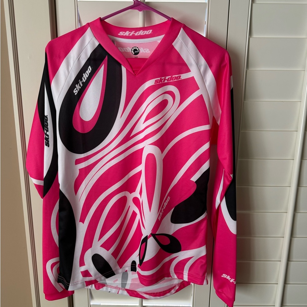 Small Women’s Ski-Doo Pink, Black and White Long Sleeve Shirt/Jersey